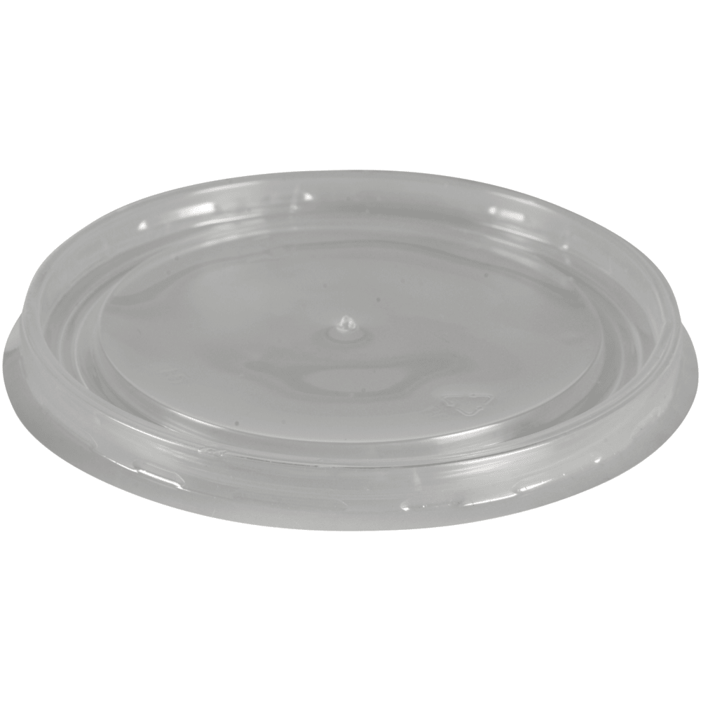 Avbildat är ett transparent, runt PP-lock för skål (ø 11,1 cm) från Abena Re-Seller GmbH på vit bakgrund. Det platta locket har en lätt upphöjd kant och en mittknopp. Säljs i förpackningar om 50 stycken.