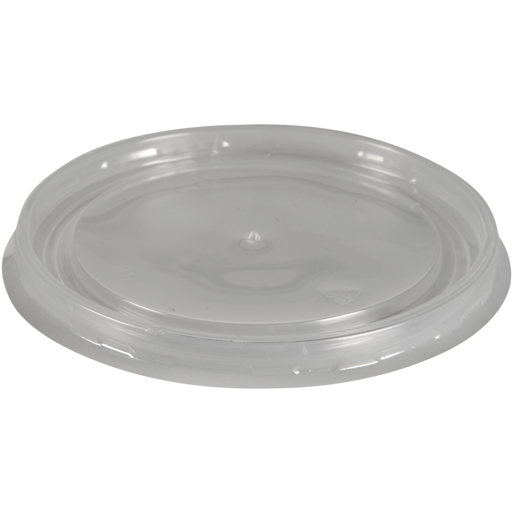 Abgebildet ist ein transparenter, runder PP Deckel für Schale (ø 11,1 cm) von Abena Re-Seller GmbH auf weißem Hintergrund. Der flache Deckel hat einen leicht erhabenen Rand und einen Mittelhöcker. Verkauft in Packungen zu 50 Stück.