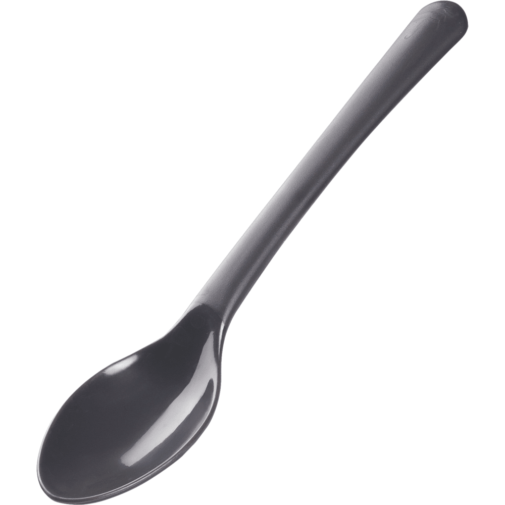Den återanvändbara teskeden, 14 cm, svart, PP från Abena Re-Seller GmbH (förpackning med 100 stycken) är en svart, återanvändbar tesked av polypropen med långt skaft - ett miljövänligt val för daglig användning.