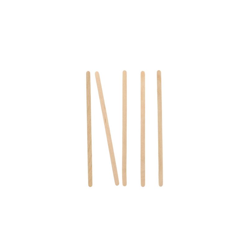 Auf weißem Untergrund sind fünf PAPSTAR Rührstäbchen „pure“ der PAPSTAR GmbH abgebildet, wobei vier Stäbchen vertikal ausgerichtet sind und eines schräg durch die Mitte verläuft.