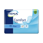 En förpackning TENA Comfort Mini Plus inkontinensskydd innehåller 30 inlägg som tillverkas med den senaste teknologin. Förpackningen är huvudsakligen blå och vit och visar TENA-logotypen samt symboler som framhäver absorptionsförmåga, komfort, luktkontroll och en Dry Fast Core för utmärkt skydd.