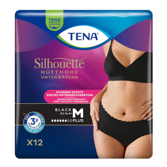 Tena silhuett plus svarta inkontinensbyxor storlek. M | Pack (12 stycken)