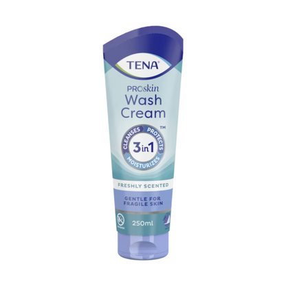 TENA Wash Cream Hudvård 3in1 i 250 ml tub från TENA – Essity Germany GmbH erbjuder förstklassig hudvård genom rengöring, skydd och återfuktning. Perfekt för känslig hud, ger den en uppfriskande doft som förstärker vårdupplevelsen.