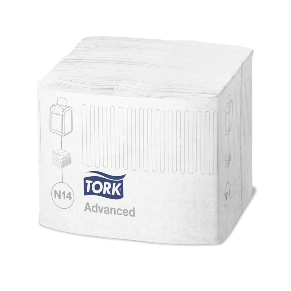 Die Tork Xpressnap Fit® Spenderserviette N14 1-lagig, hergestellt von TORK – Essity Professional Hygiene Germany GmbH, ist elegant verpackt und hat ein schlichtes Grafikdesign. Diese weißen Servietten sind aus 100 % recycelten Fasern gefertigt und stellen somit eine nachhaltige Wahl für Ihre Bedürfnisse dar.