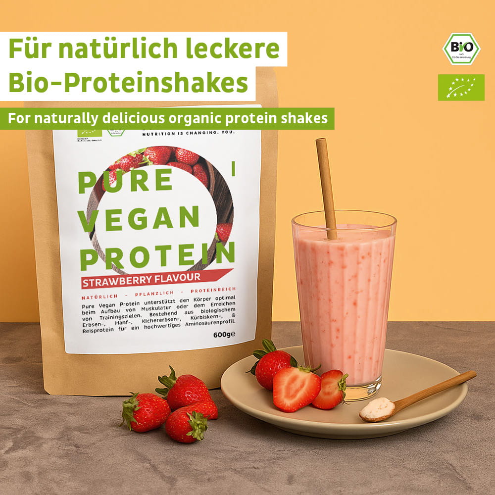 Ekologiskt veganskt proteinpulver jordgubb utan soja