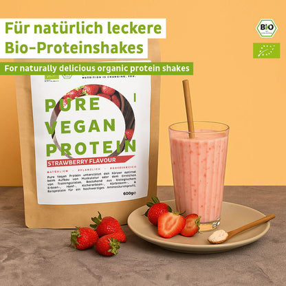 Ekologiskt veganskt proteinpulver jordgubb utan soja