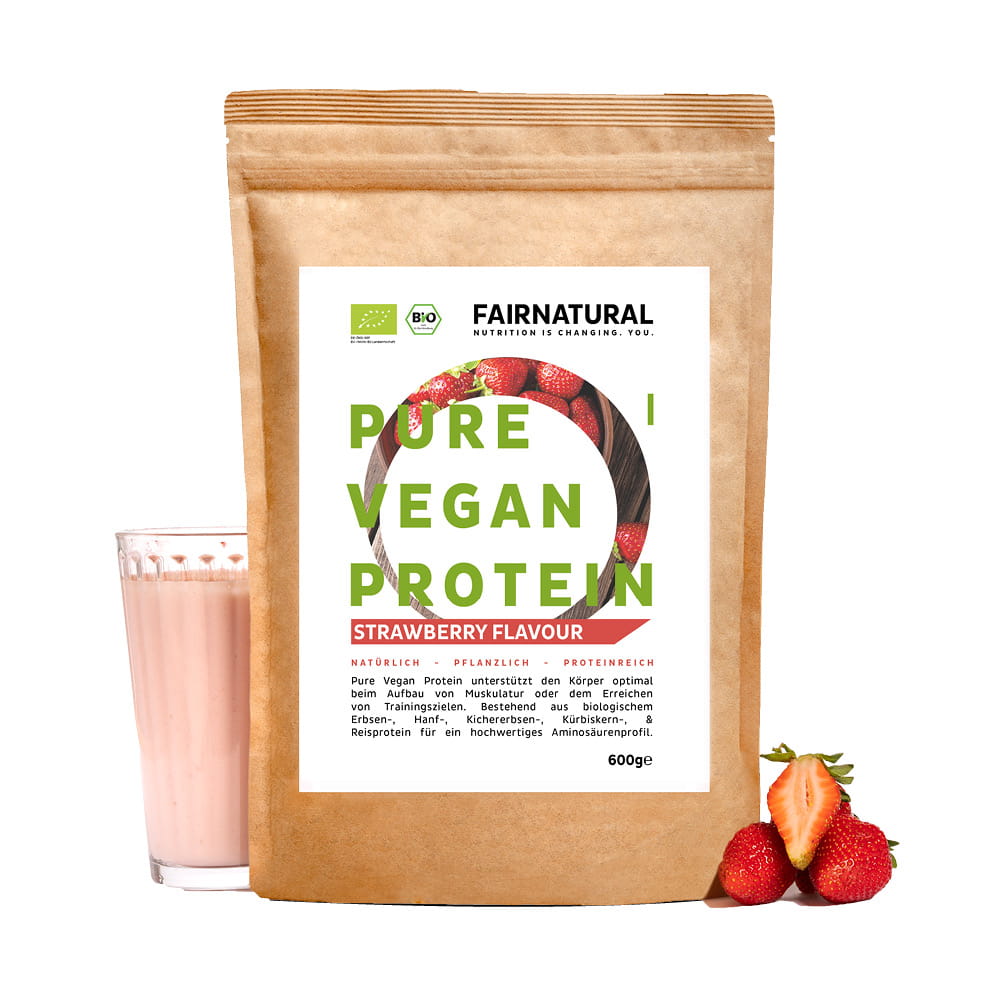 Ekologiskt veganskt proteinpulver jordgubb utan soja
