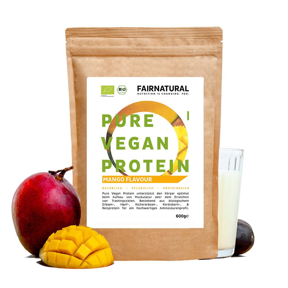 Ekologiskt veganskt proteinpulver mango utan soja
