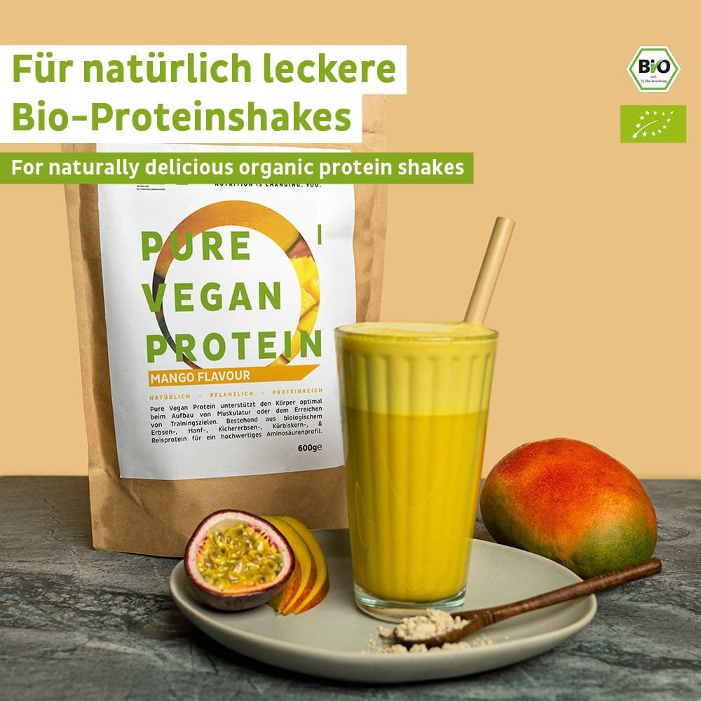 Ekologiskt veganskt proteinpulver mango utan soja