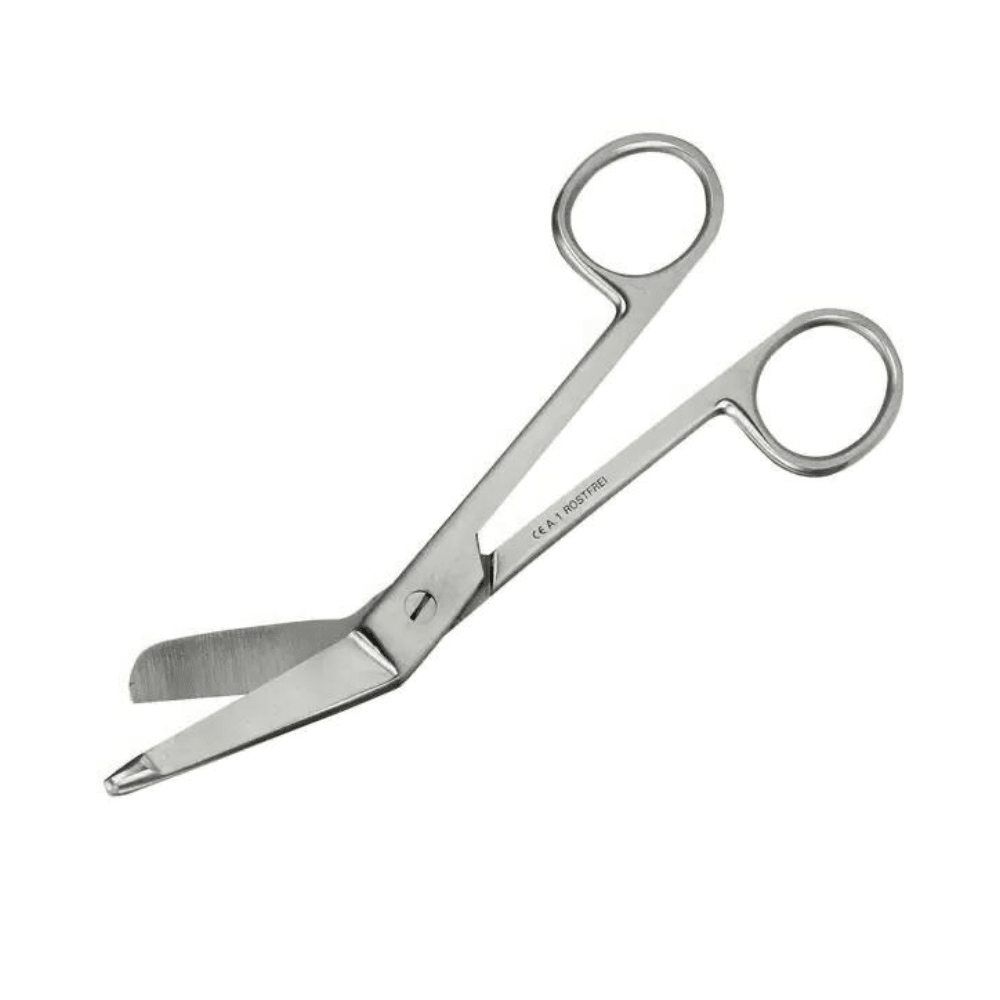 Den förbandsaxen knäböjd enligt Lister - 20 cm från Servoprax GmbH är en medicinsk sax av rostfritt stål med böjda, trubbiga blad och två fingerslingor. Den är tillverkad av rostfritt stål och erbjuder säkerhet vid klippning nära huden eller känsliga material och minimerar risken för skador.