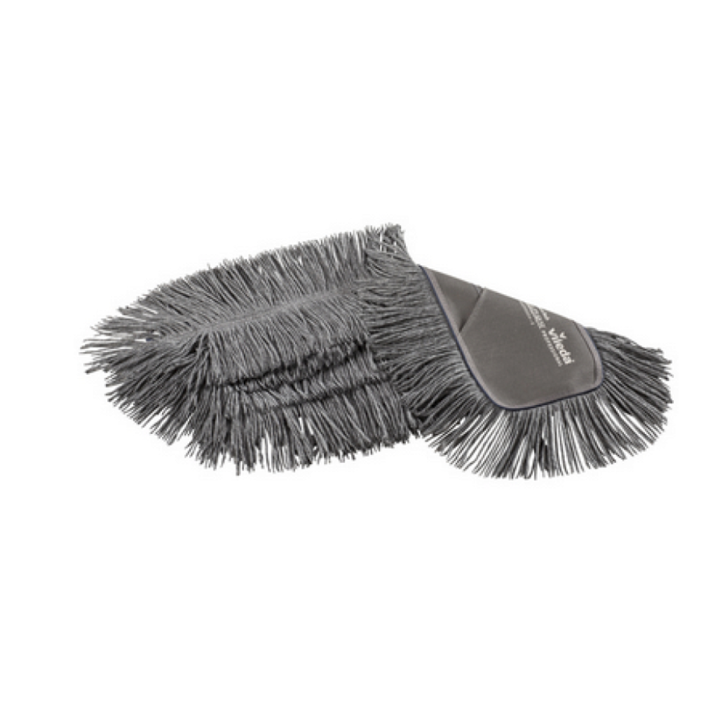 Den professionella moppen Swep Single r-MicroTechmop - 50 cm från Vileda GmbH har en grå mikrofiber-rengöringshandske av återvunnet material med långa, mjuka fibrer i vikt position.