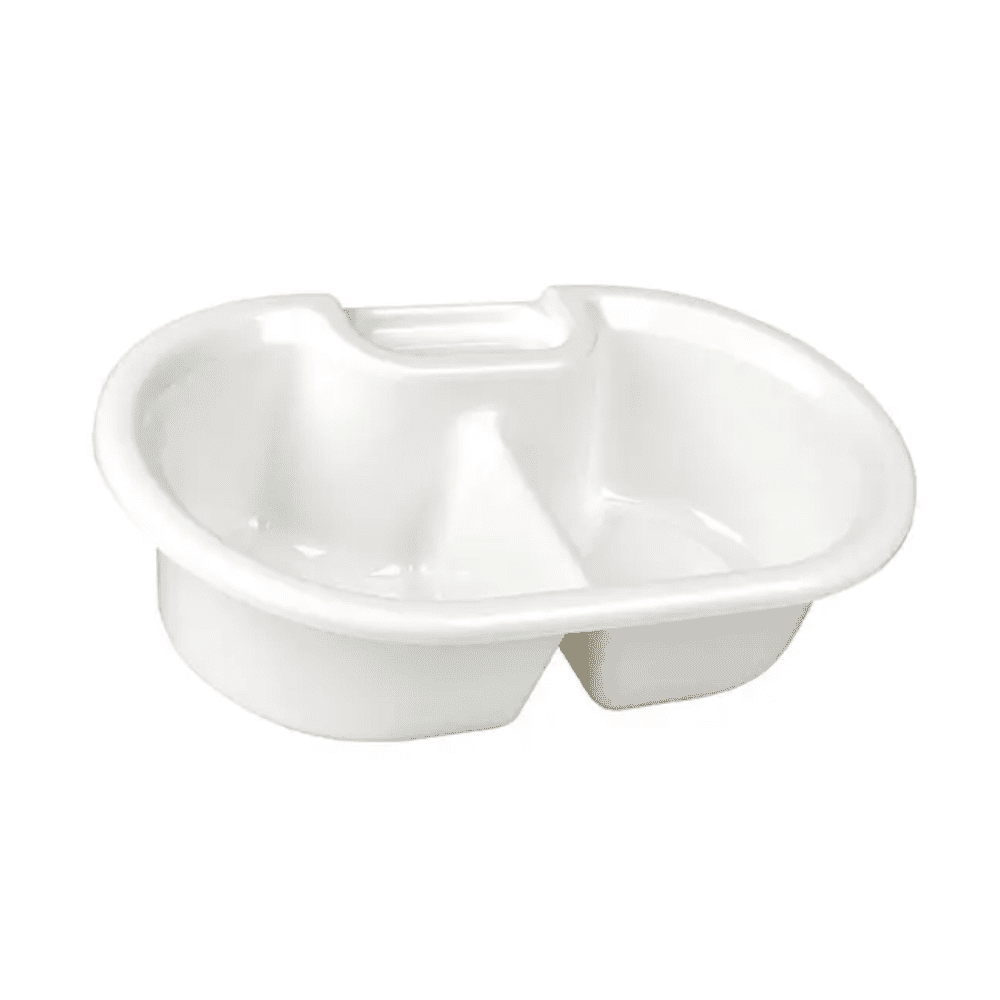 Tvättfatet med tvålfat från Servoprax GmbH med måtten 40 x 25 x 11 cm är en vit dubbelbalja av plast med ett centralt handtag, idealisk för tvätt eller organisering med den extra bekvämligheten av ett tvålfat.