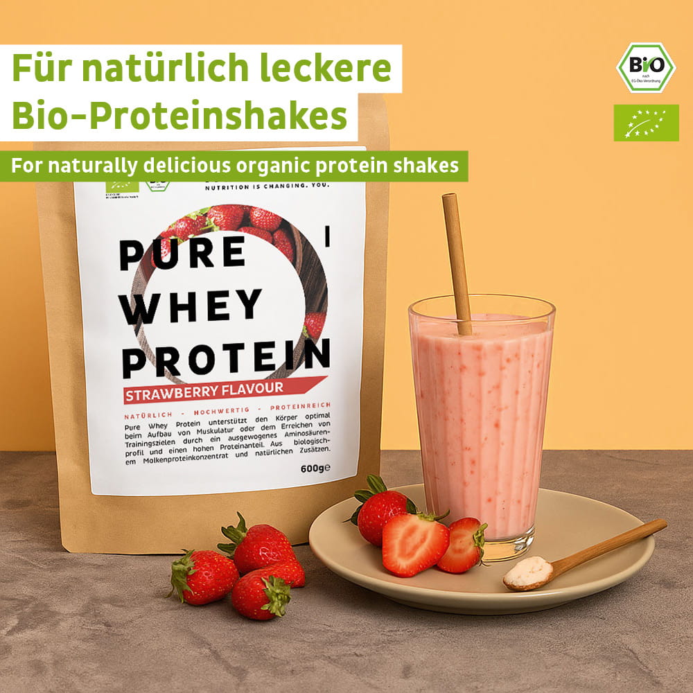 Ekologiskt vassleproteinpulver jordgubbar