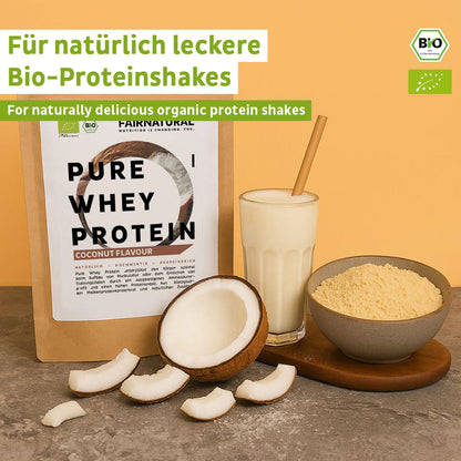 Ekologiskt vassleproteinpulver kokosnöt