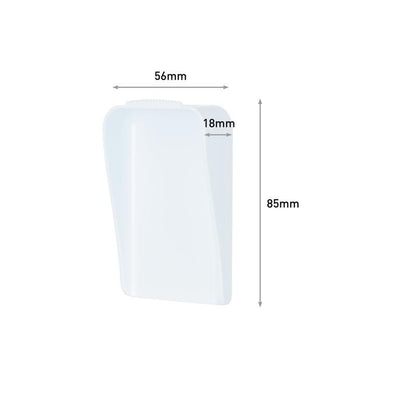 Command™ Canvas Hängare från 3M Deutschland GmbH är avbildad på en enkel vit bakgrund. Det är ett vitt, rektangulärt plastföremål med en bredd på 56 mm, ett djup på 18 mm och en höjd på 85 mm, vars dimensioner är tydligt märkta.