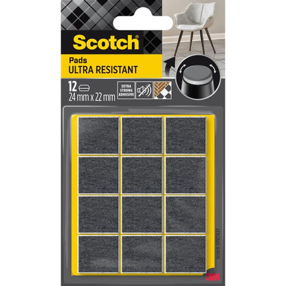 3M Scotch® Extremt hållbara filtkuddar SP87A37 (12 stycken, 24 mm x 22 mm, grå/vit) är självhäftande och erbjuder pålitligt ytskydd för möbler samt effektivt repningsskydd för golv.