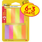 Ett paket 3M Deutschland GmbH Post-it® Page Marker, 15x50mm, i olika färger. Varje paket innehåller 6 block plus 3 gratis (var 100 blad), PEFC-certifierat - idealiskt för att markera text och sidor. Promo-etikett: "6+3 GRATIS / +3 GRATIS/GRATIS".