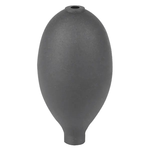 Der Pressure Man II Druckball, schwarz (1 Stück), ist ein ovaler schwarzer Gummikolben mit einem schmalen Hals und einer kleinen oberen Öffnung, der üblicherweise in medizinischen oder Laborgeräten verwendet wird.