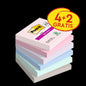Post-it® Super Sticky Notes, Soulful Collection, 76 mm x 76 mm, Promotion, 90 ark/dyna, 4 block + 2 gratis/pack, 100 % PEFC, SGSCH-PEFC-COC-110078 | Förpackning (6 stycken)