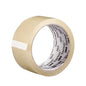 Beige Klebebandrolle mit glatter Oberfläche und weißem Innenkern, seitlich dargestellt, freigestellt auf hellem Hintergrund.